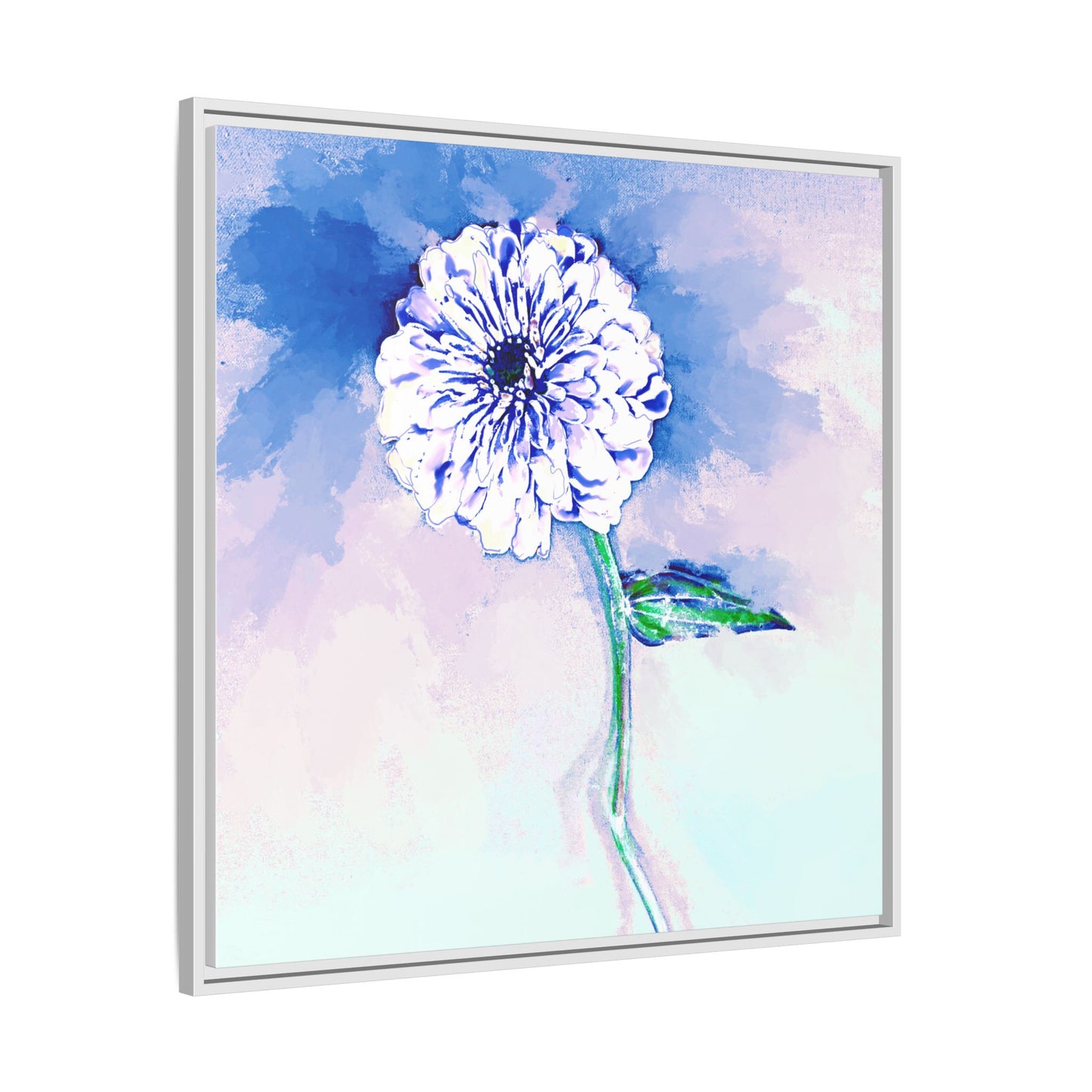 Zinnia Color Splash Matte Canvas Blue Framed