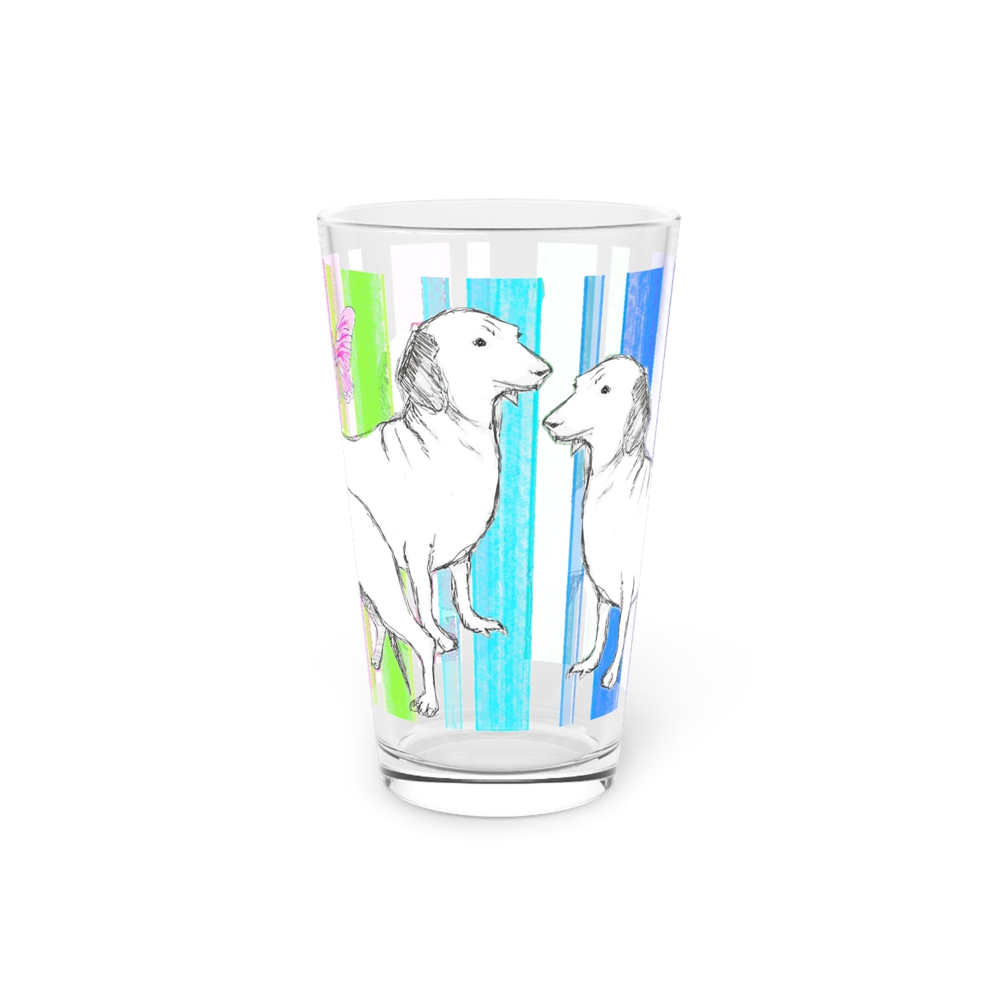 Dogi Butterfly Flutter Pint Glass in Multi-color, 16oz, Dachshunds