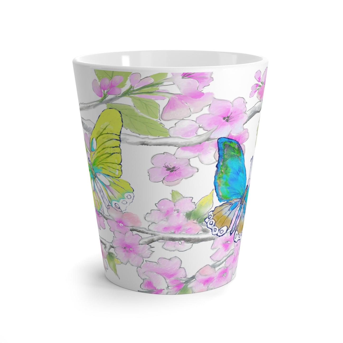 Butterfly Swing Latte Mug, Aqua, Yellow, Green