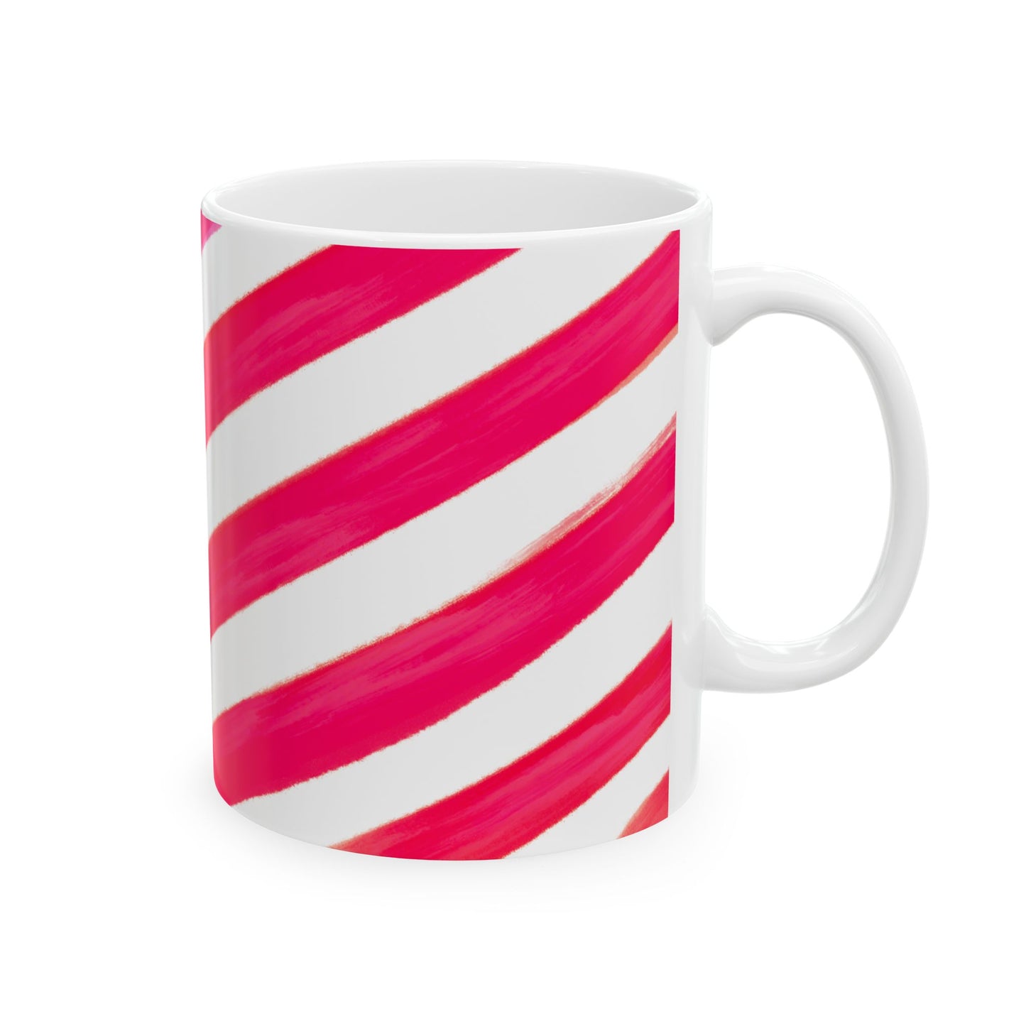 Diagonal Stripe Ceramic Mug in Raspberry Red, 11oz