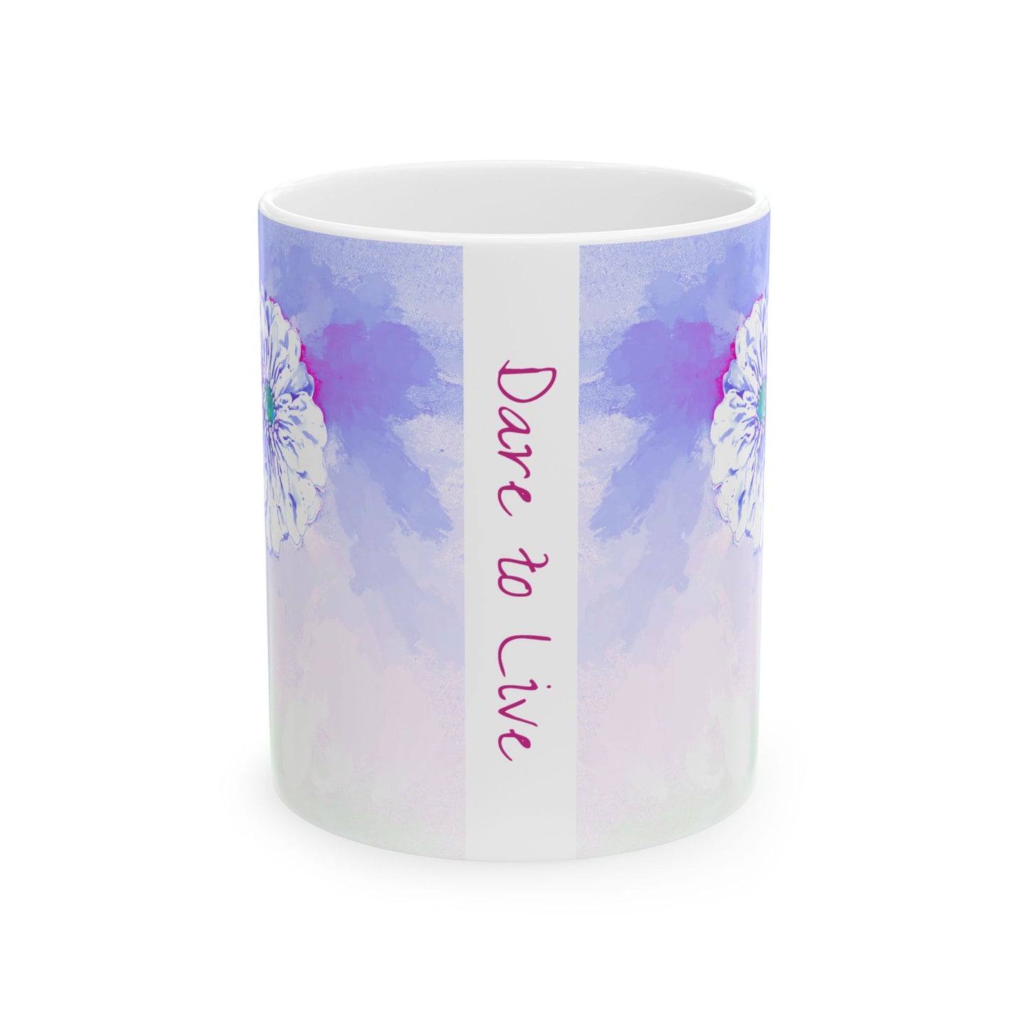 Zinnia Color Splash Mug Periwinkle “Dare to Live”