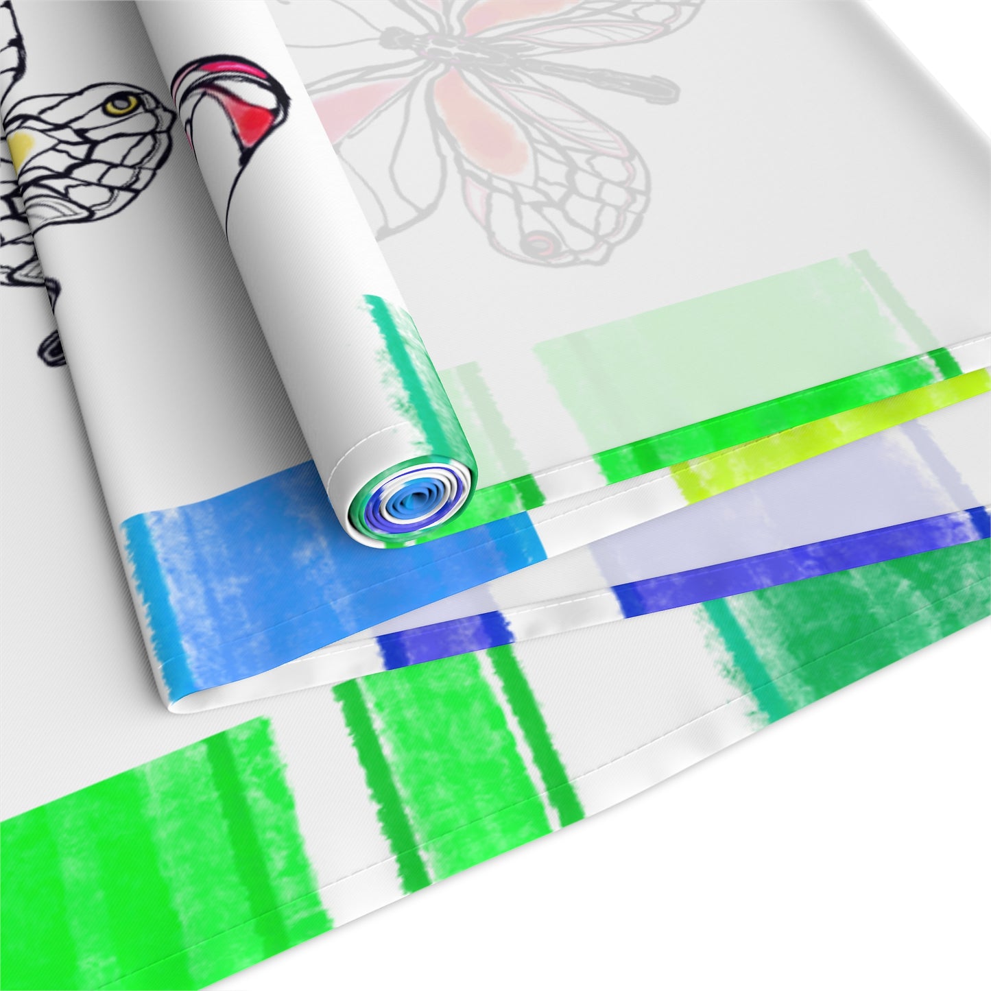 Butterfly Flutterstripe Table Runner in Multi-color With Blue/Green Border 1 size ( 16" Γ 90") (available in Cotton (Creamier) & Polyester (Whiter)