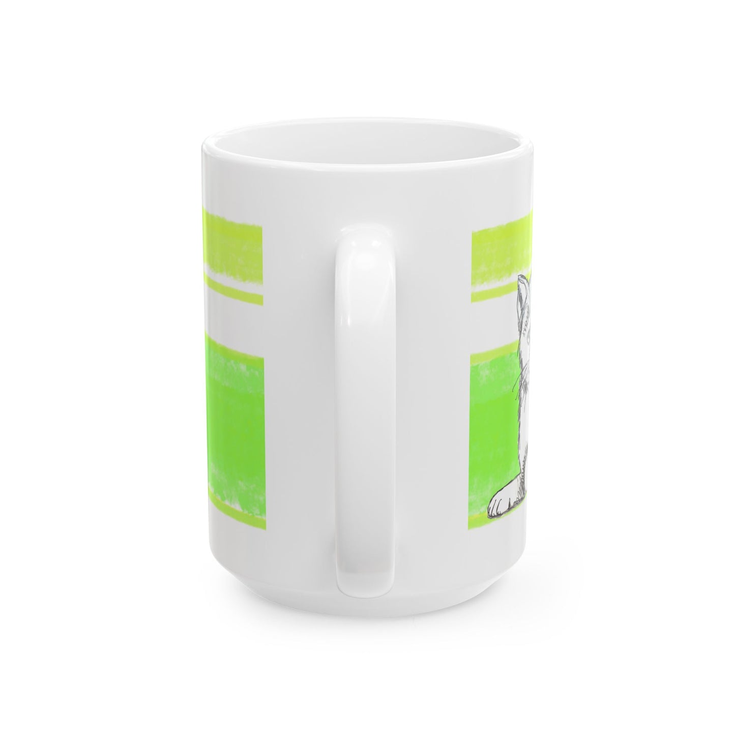 Mega Stripe Kitty Butterfly Flutter Ceramic Mug Yellow Green