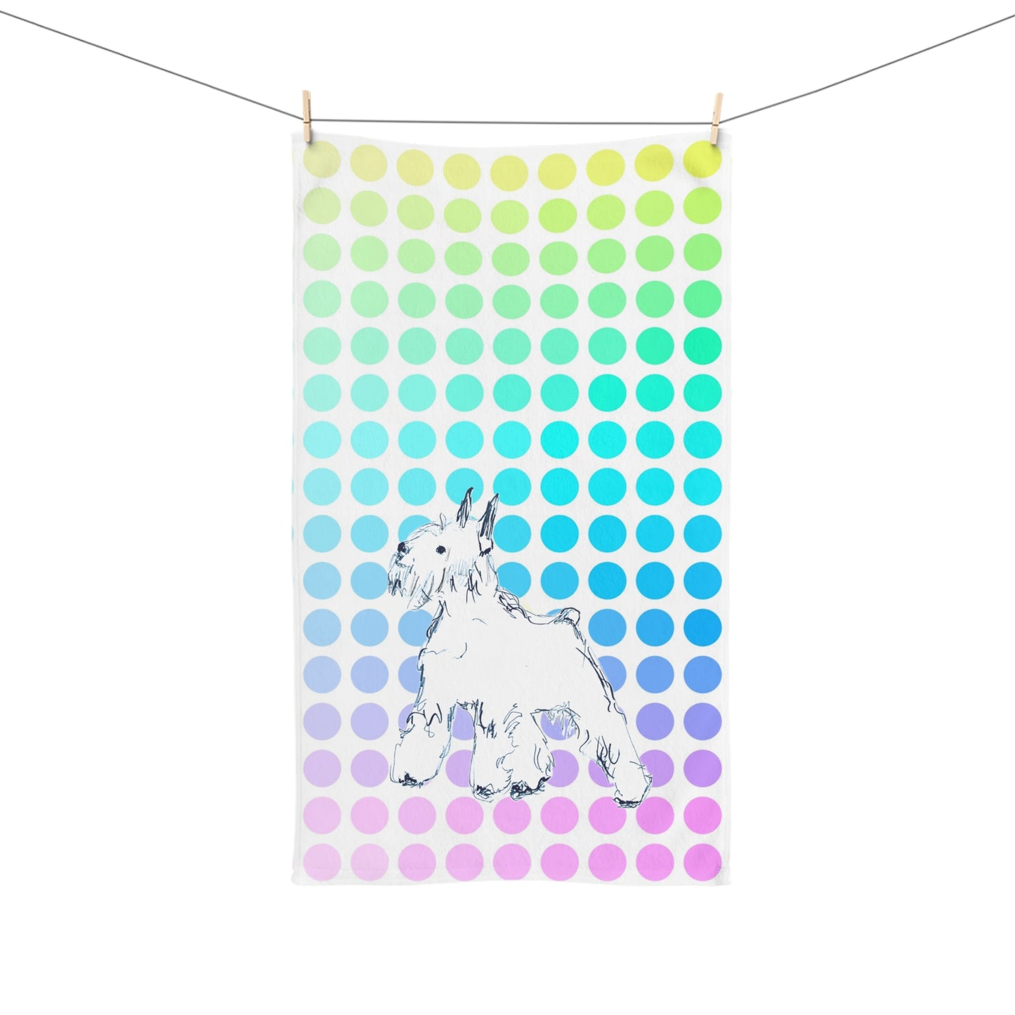 Dogi Fun Hand Towel, Schnauzer with Multi-Color Polka Dots