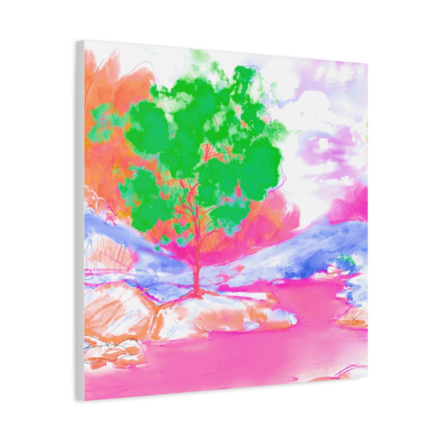 Joyful Landscape Matte Canvas, Stretched, 1.25" Med Green, Raspberry, Orange