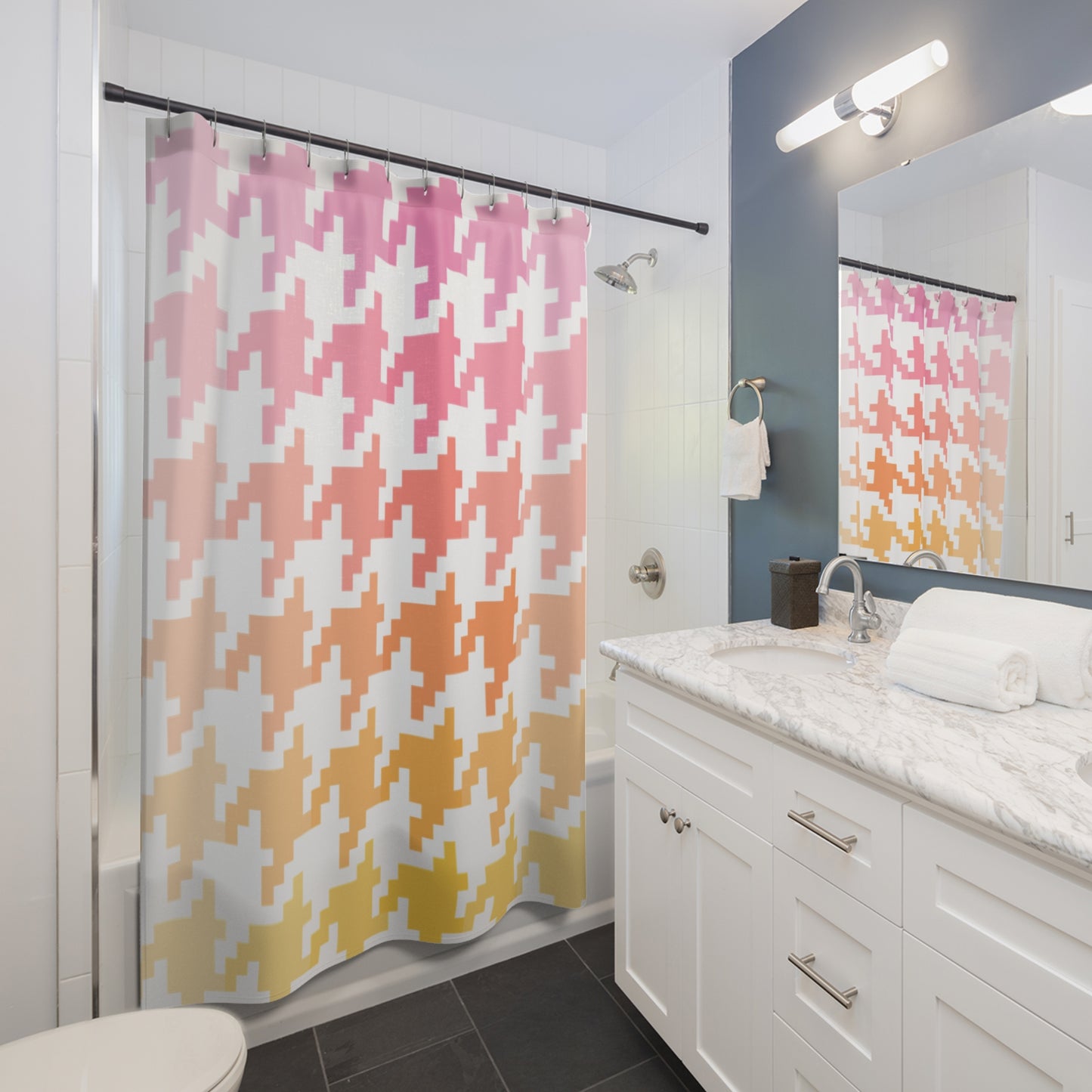 Houndstooth Fun Shower Curtains pink/orange