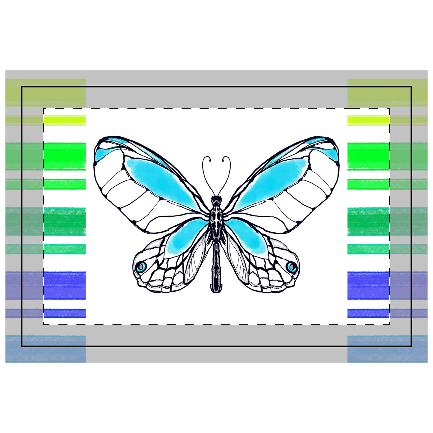 Butterfly Flutterstripe Poly Quilted Placemat, Aqua/Blue, Fabric Background Bright White #3