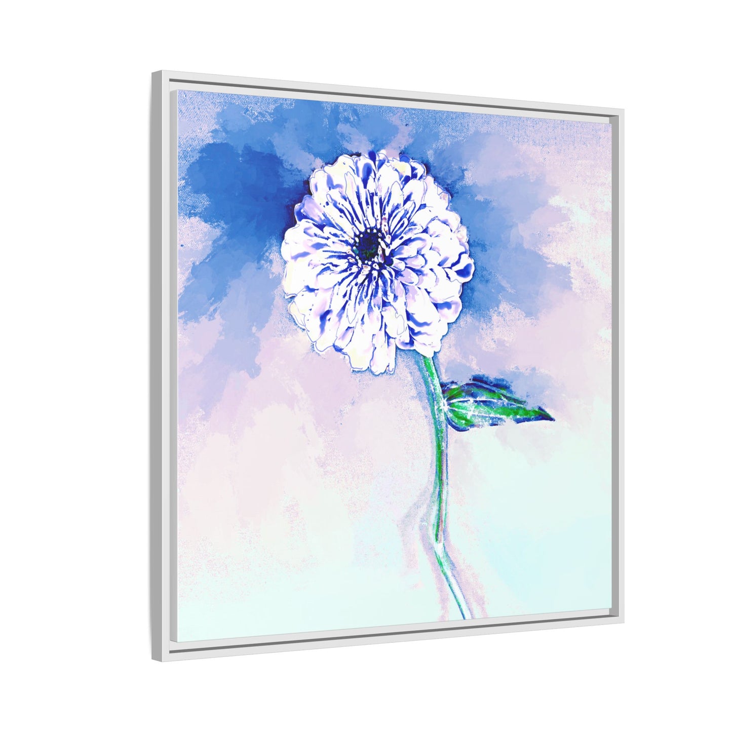 Zinnia Color Splash Matte Canvas Blue Framed