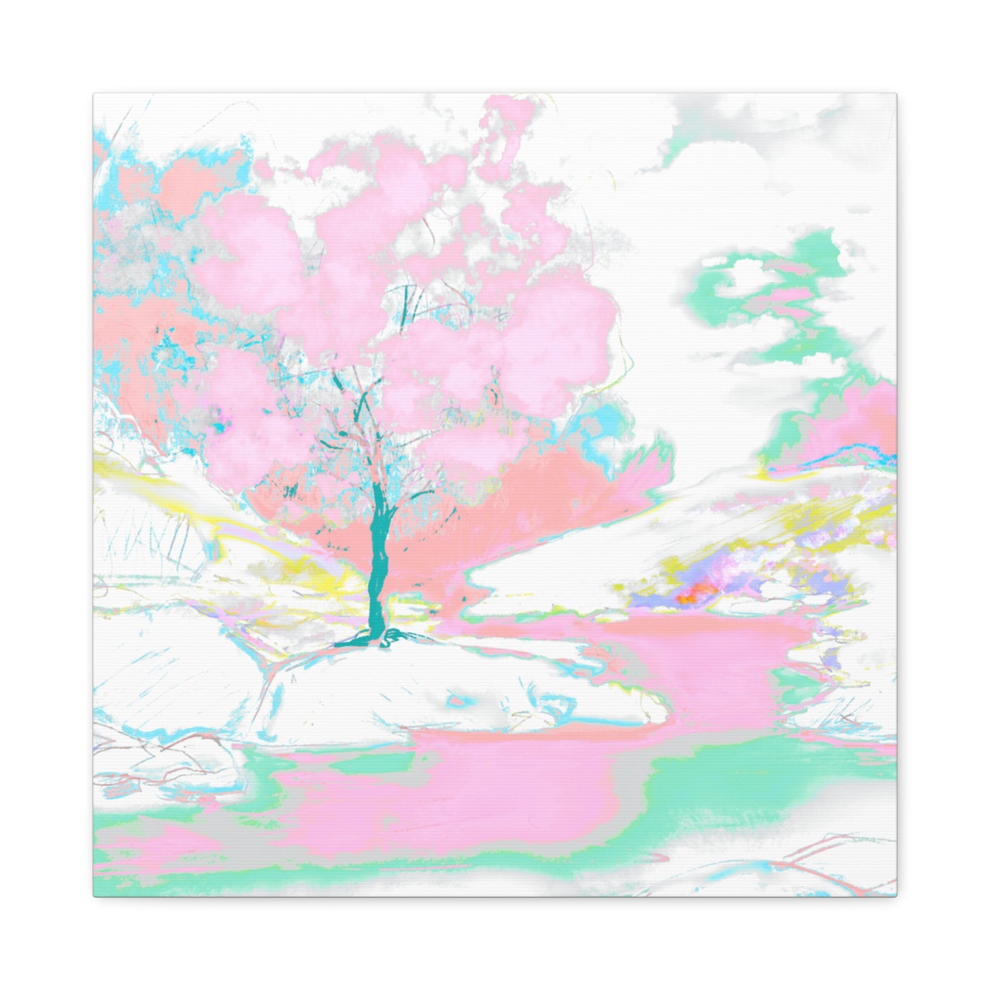 Joyful Landscape Matte Canvas, Stretched, 1.25" Light Pink. Mint Green
