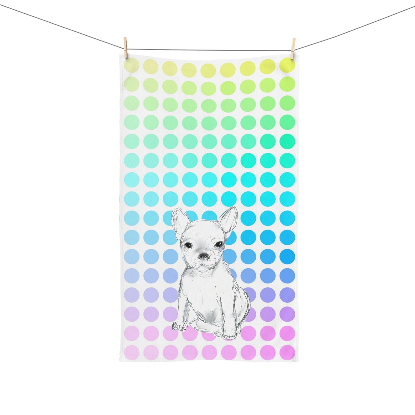 Dogi Fun Hand Towel, Chihuahua and Multi-Color Polka Dots