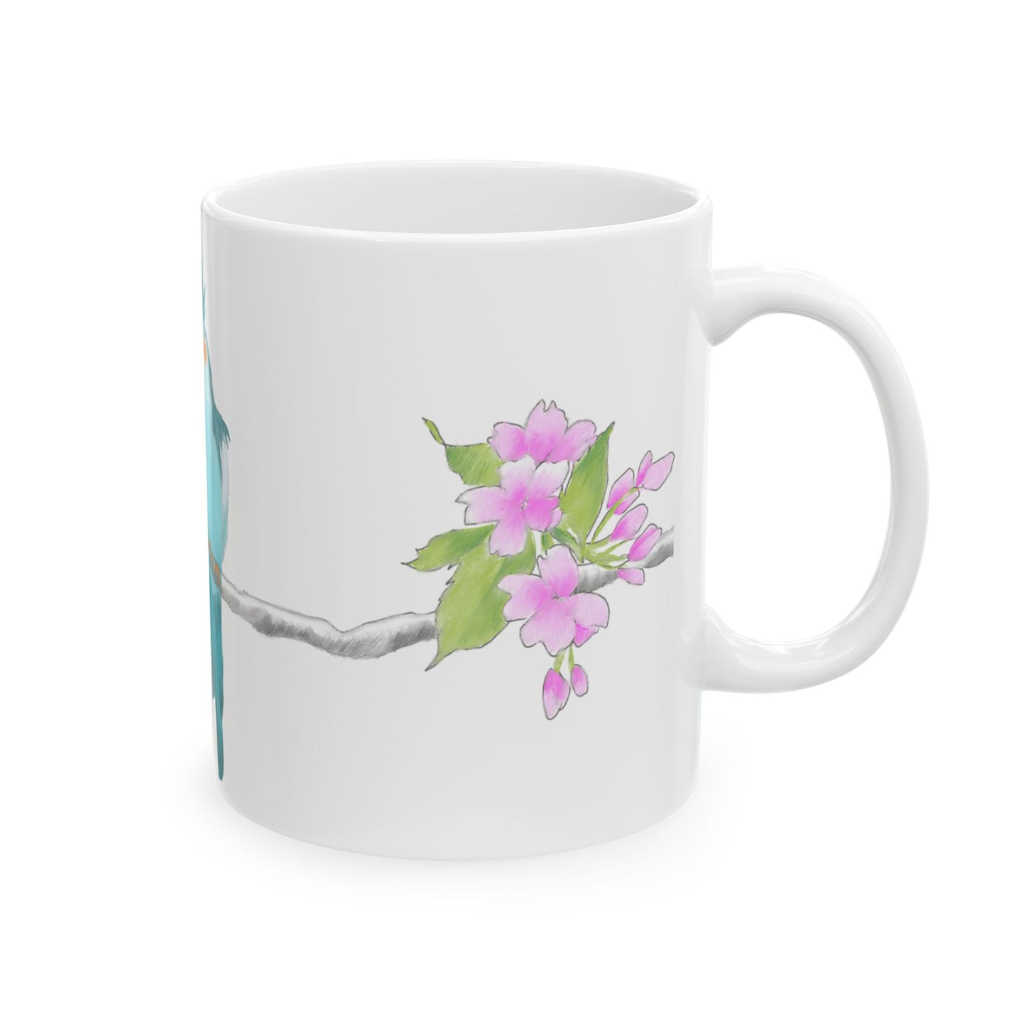 Jolly Birds Ceramic Mug, (11oz, 15oz) Teal birdie