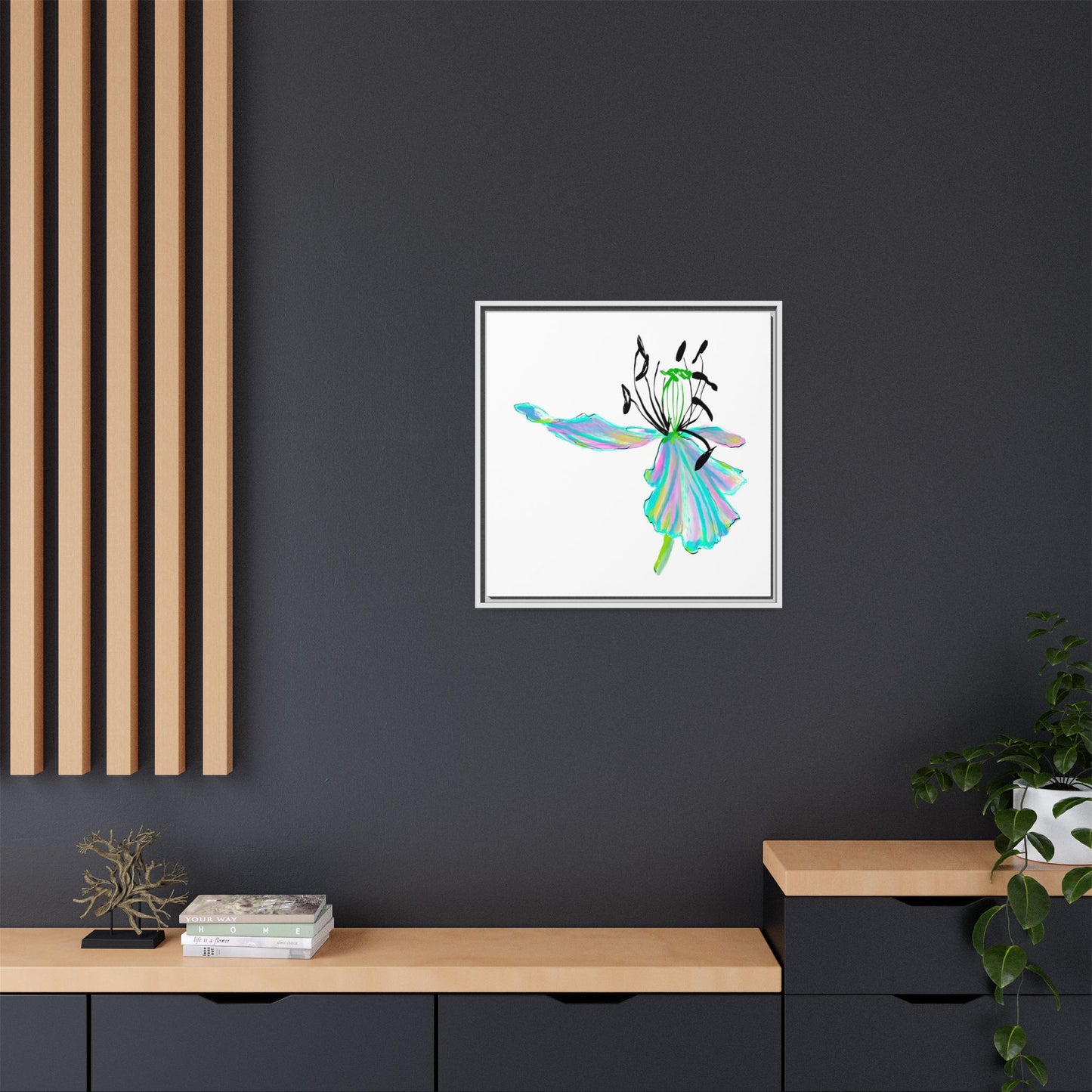 Dancing Tulips Matte Canvas, Framed (Multi-color) Aqua Blue