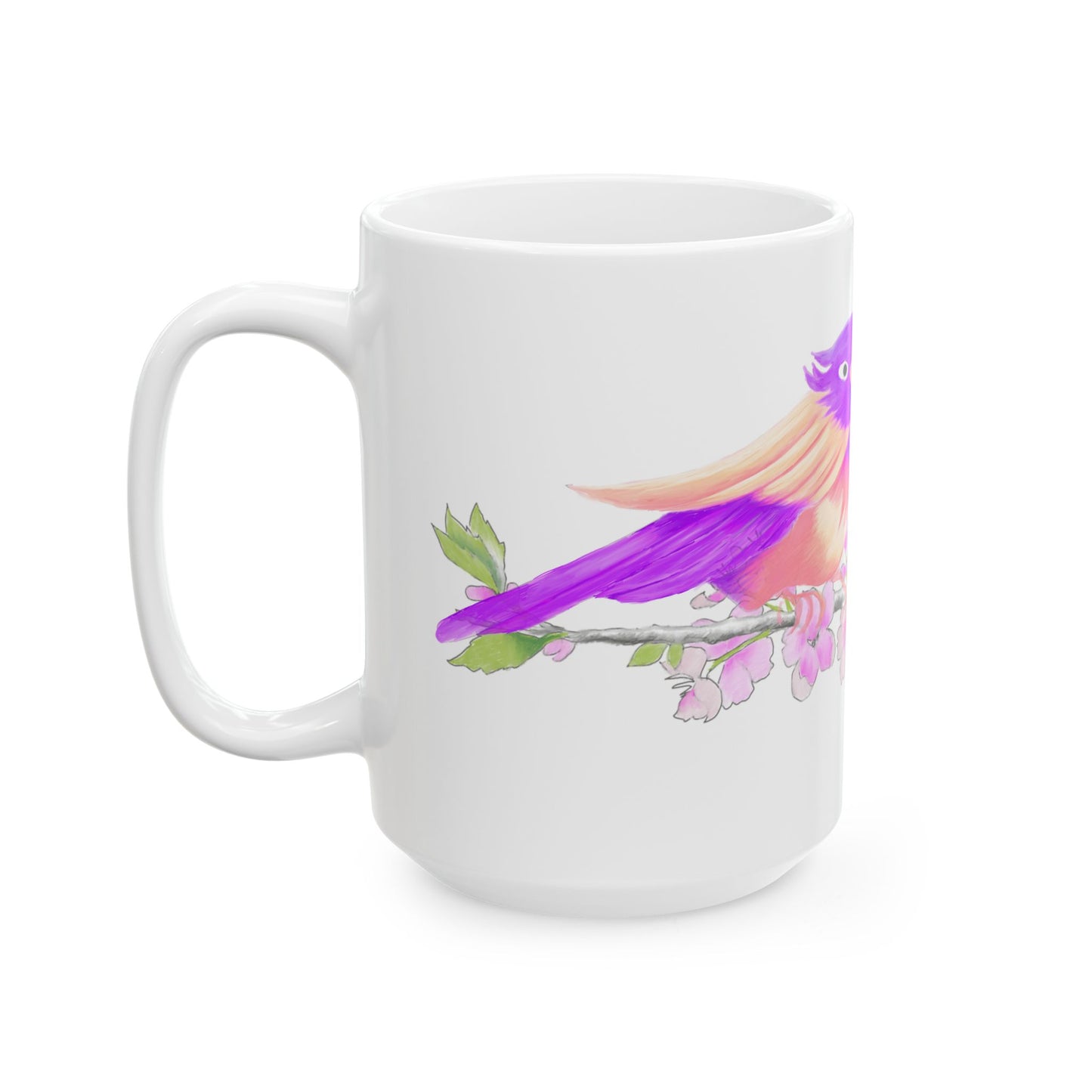 Jolly Birds Ceramic Mug, (11oz, 15oz), Raspberry