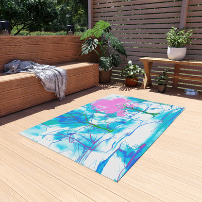 Joyful Landscapes Indoor/Outdoor Rug , Pink and Blue, Non-slip