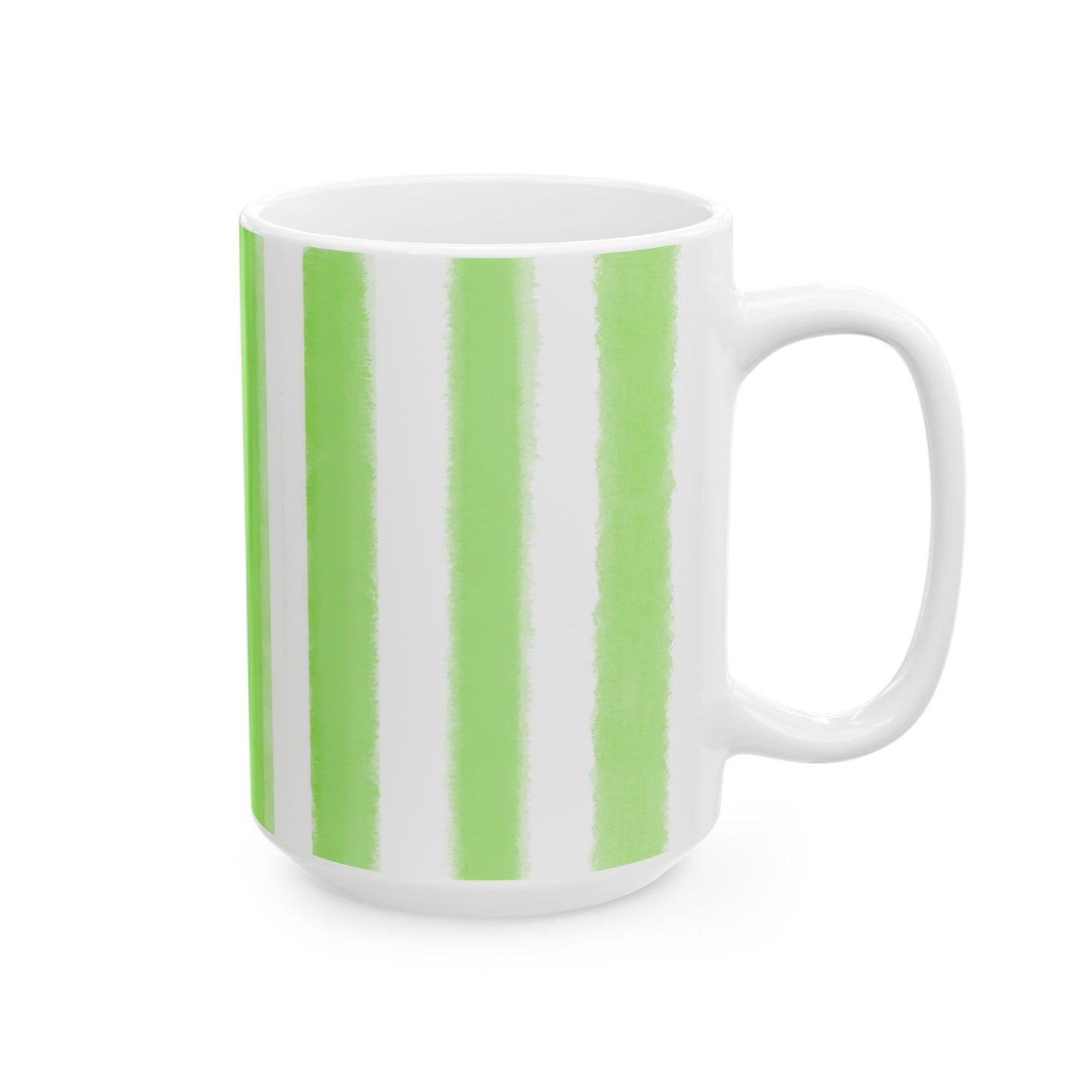 Watercolor Stripes Ceramic Mug in Light Green, 11oz