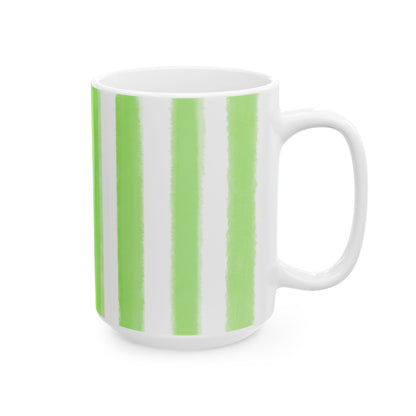 Watercolor Stripes Ceramic Mug in Light Green, 11oz