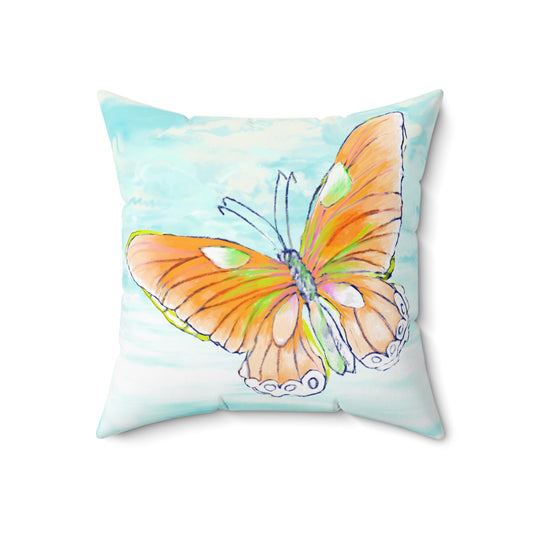 Square Pillow Butterfly Flutter Left Facing Orange