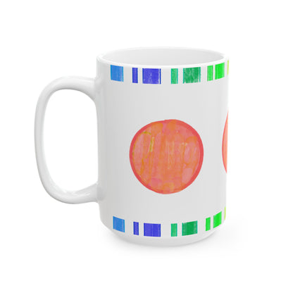 Mega Dot & Stripes Orange Ceramic Mug, (11oz, 15oz)