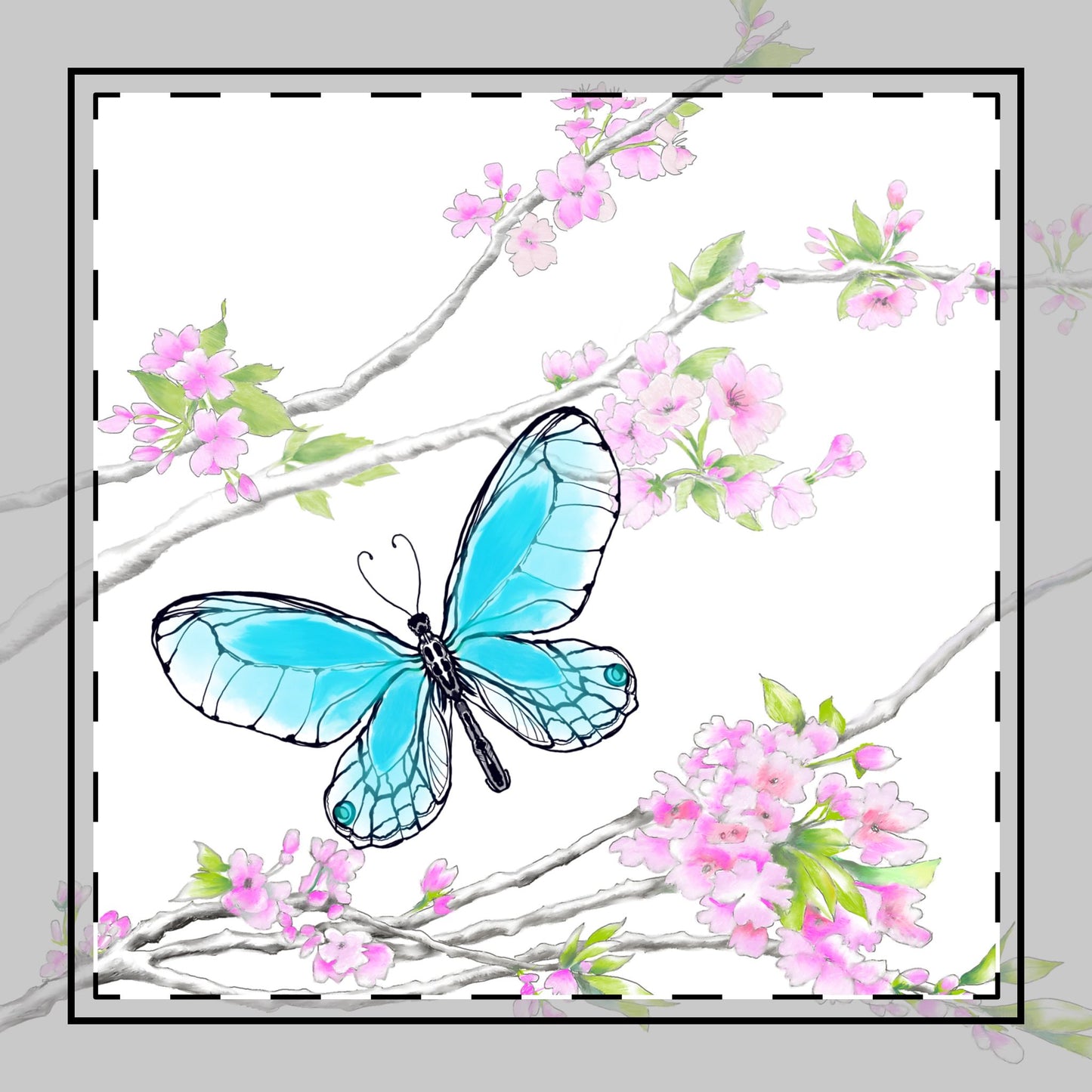 Butterfly Blossom Romp Cotton Twill Napkin , Aqua , Fabric Background Creamy White, #1