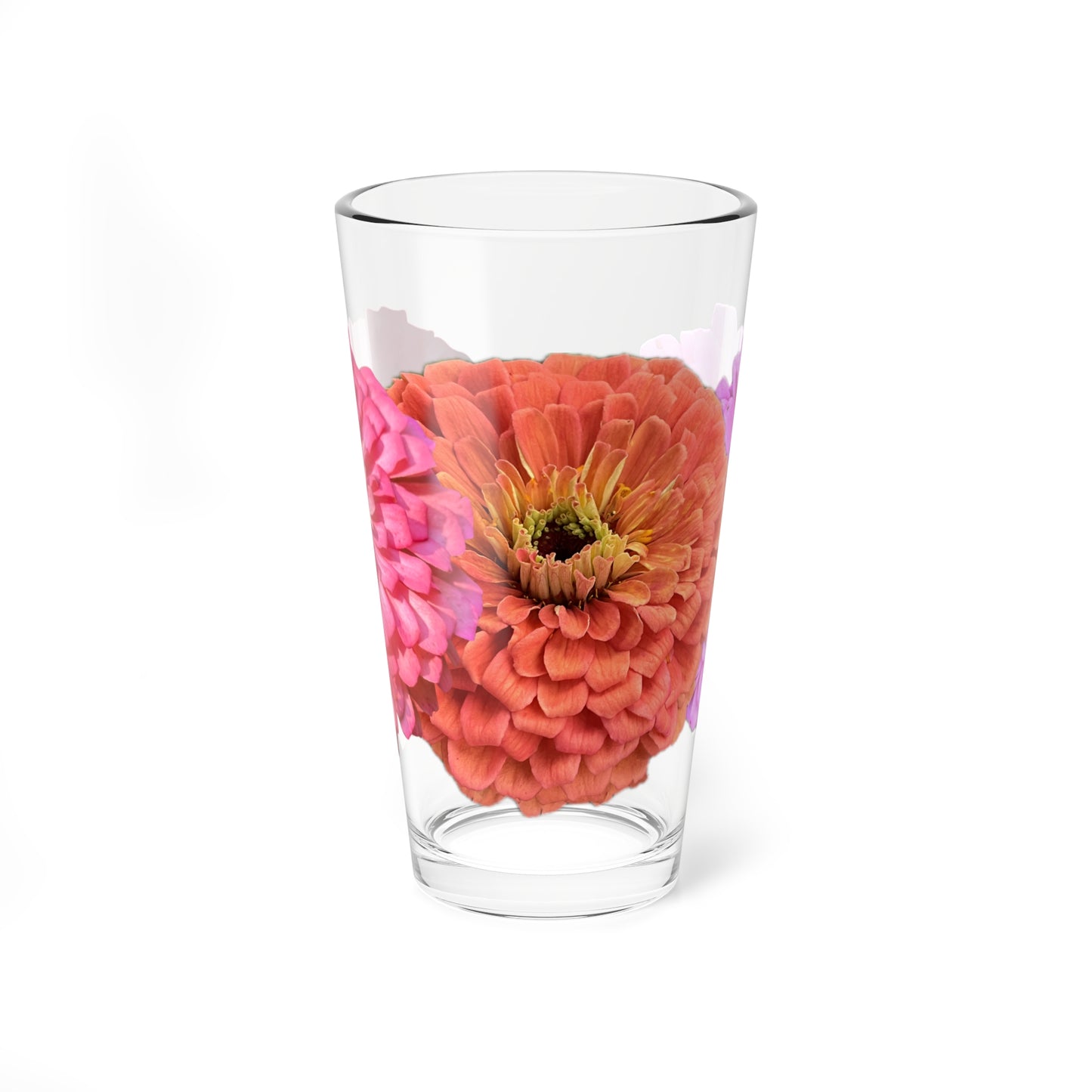 Zinnia Pint Glass Orange Pink