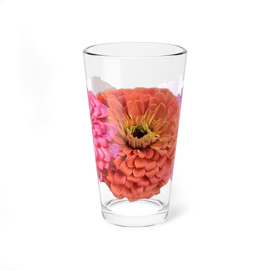 Zinnia Pint Glass Orange Pink