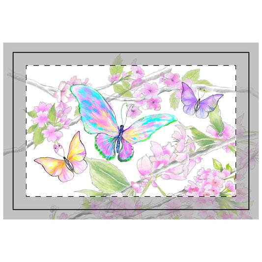 Butterfly Blossom Whirl Quilted Placemat Polyester, Aqua, Fabric Background Bright White, #4