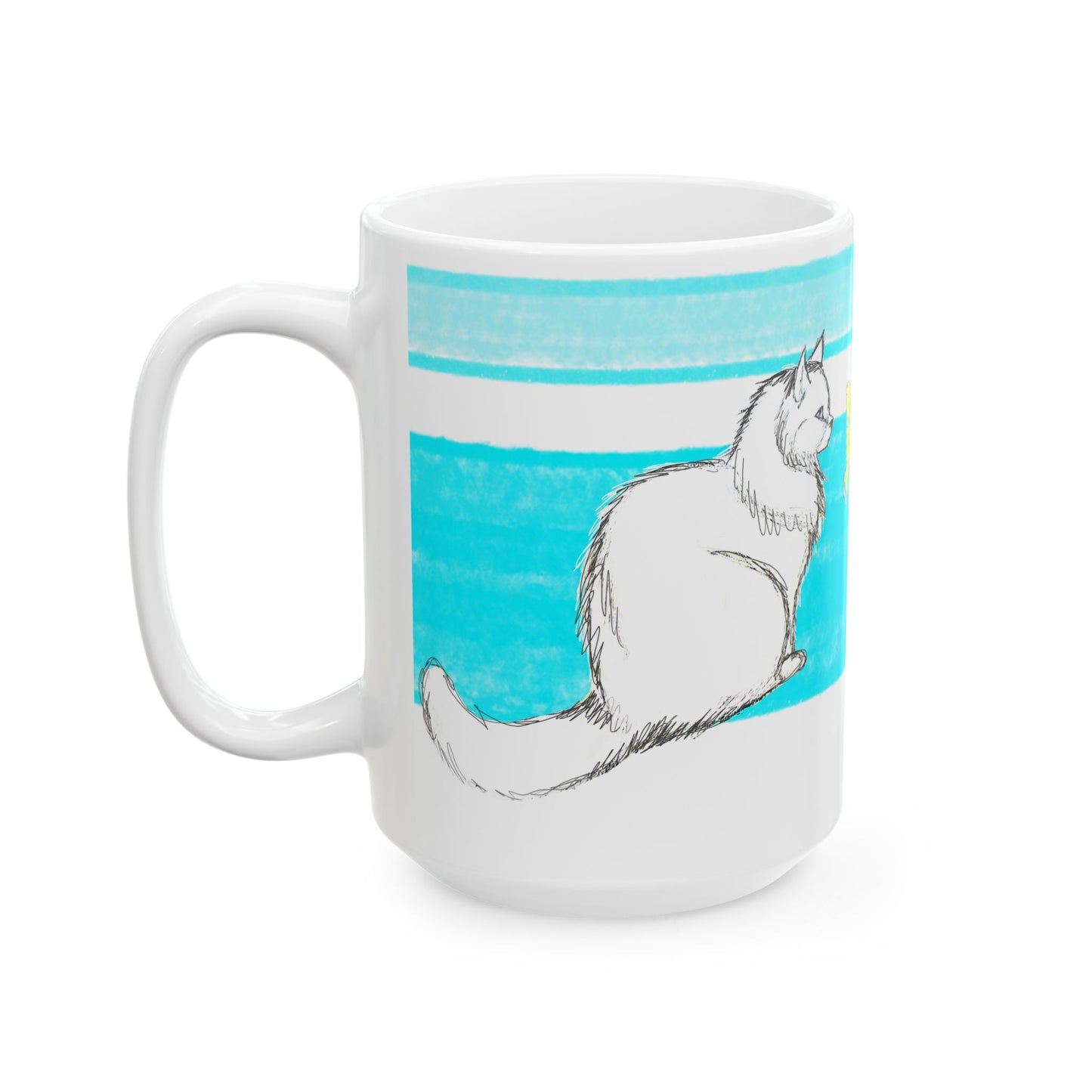 Mega Stripe Kitty Butterfly Flutter Ceramic Mug Aqua