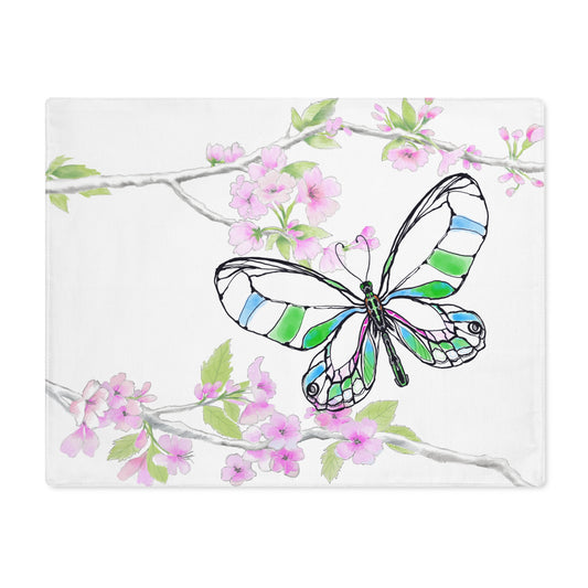 Butterfly Blossom Romp Cotton Twill Placemat, 1pc Green #8 Left side of table