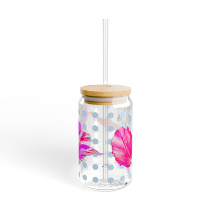 Vibrant Tulips Sipper Glass, 16oz, Raspberry, Orange