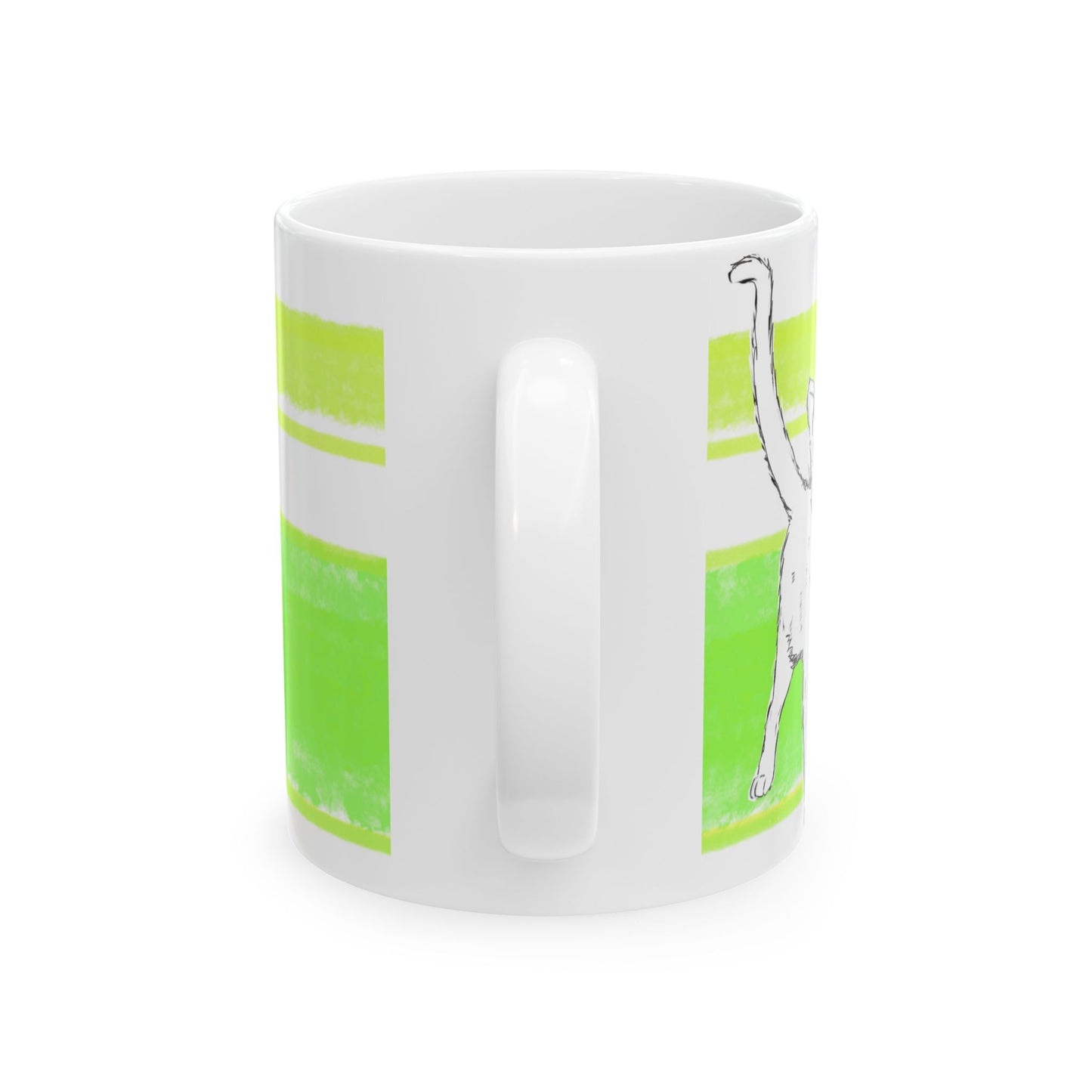 Mega Stripe Kitty Butterfly Flutter Ceramic Mug Yellow Green