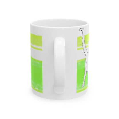 Mega Stripe Kitty Butterfly Flutter Ceramic Mug Yellow Green