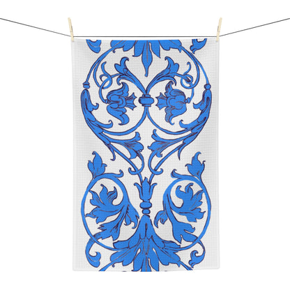 Dish Towels Microfiber Hand Drawn Scrollwork Blue