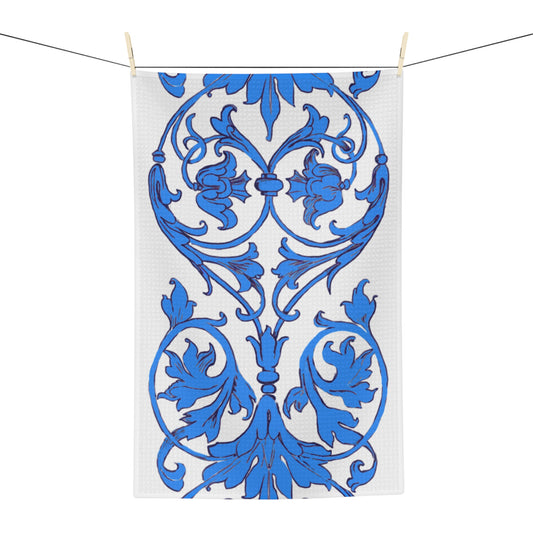 Dish Towels Microfiber Hand Drawn Scrollwork Blue