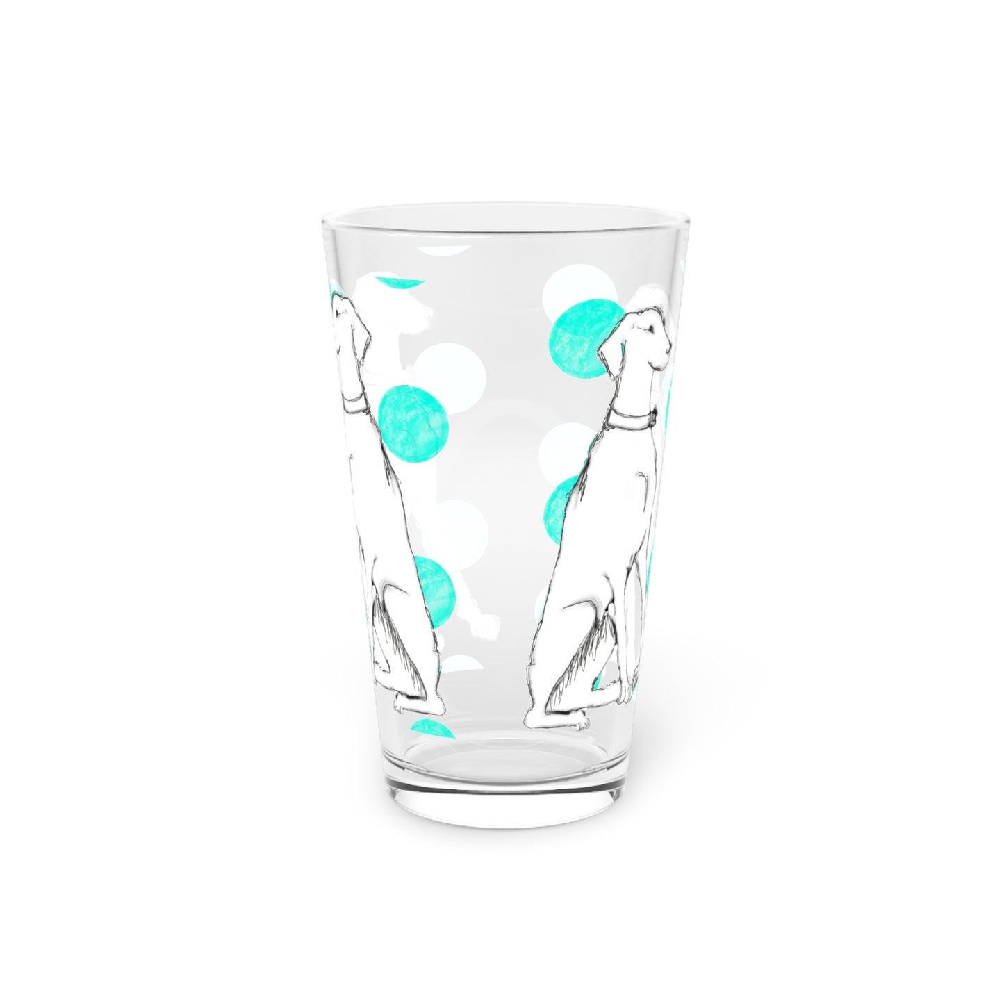 Dogi Fun and Polka Dots Pint Glass in Aqua, Dalmatian, 16oz