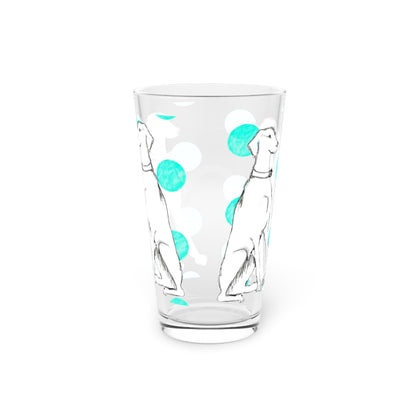Dogi Fun and Polka Dots Pint Glass in Aqua, Dalmatian, 16oz