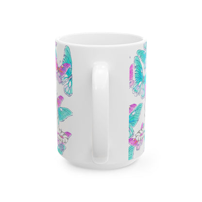 Kitty Flutter Ceramic Mug, Pink/Aqua, (11oz, 15oz)