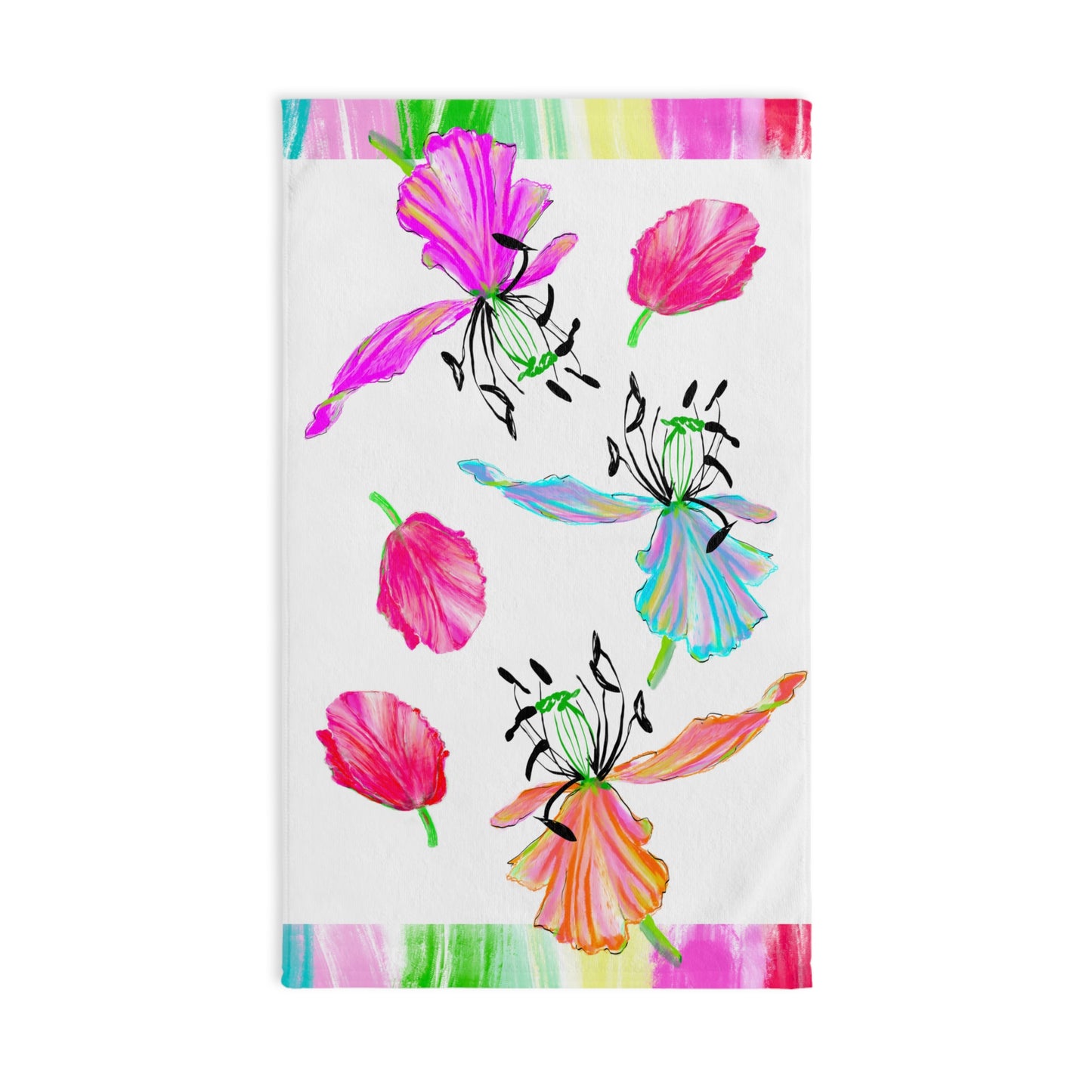 Dancing Tulips Hand Towel  Pinks Orange Aqua