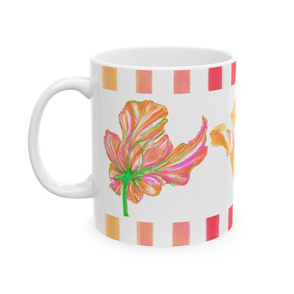 Tulip Love Ceramic Mug, (11oz, 15oz) Pink, Orange, Yellow