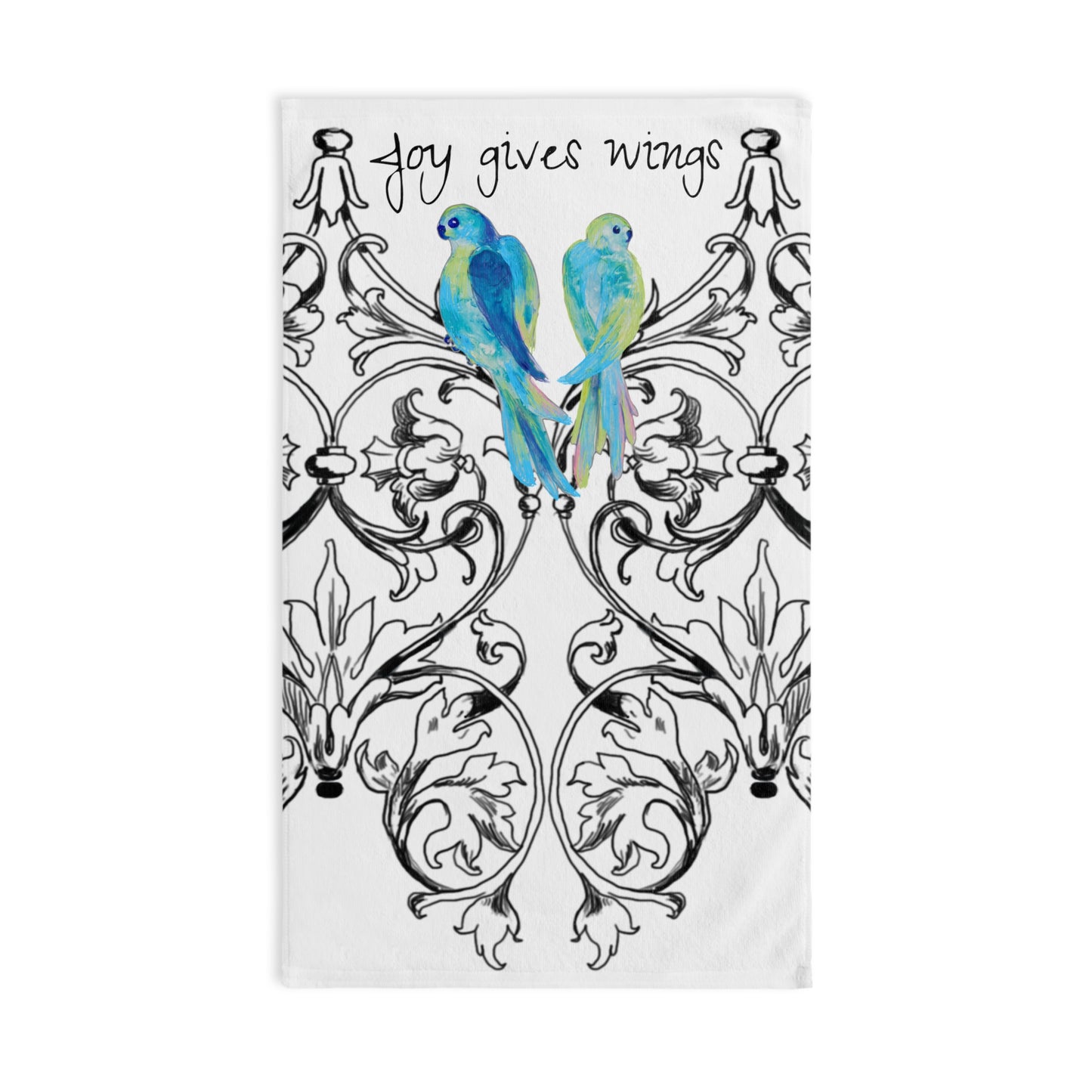 Hand Towel Wrought Iron Whimsy "Joy gives wings"