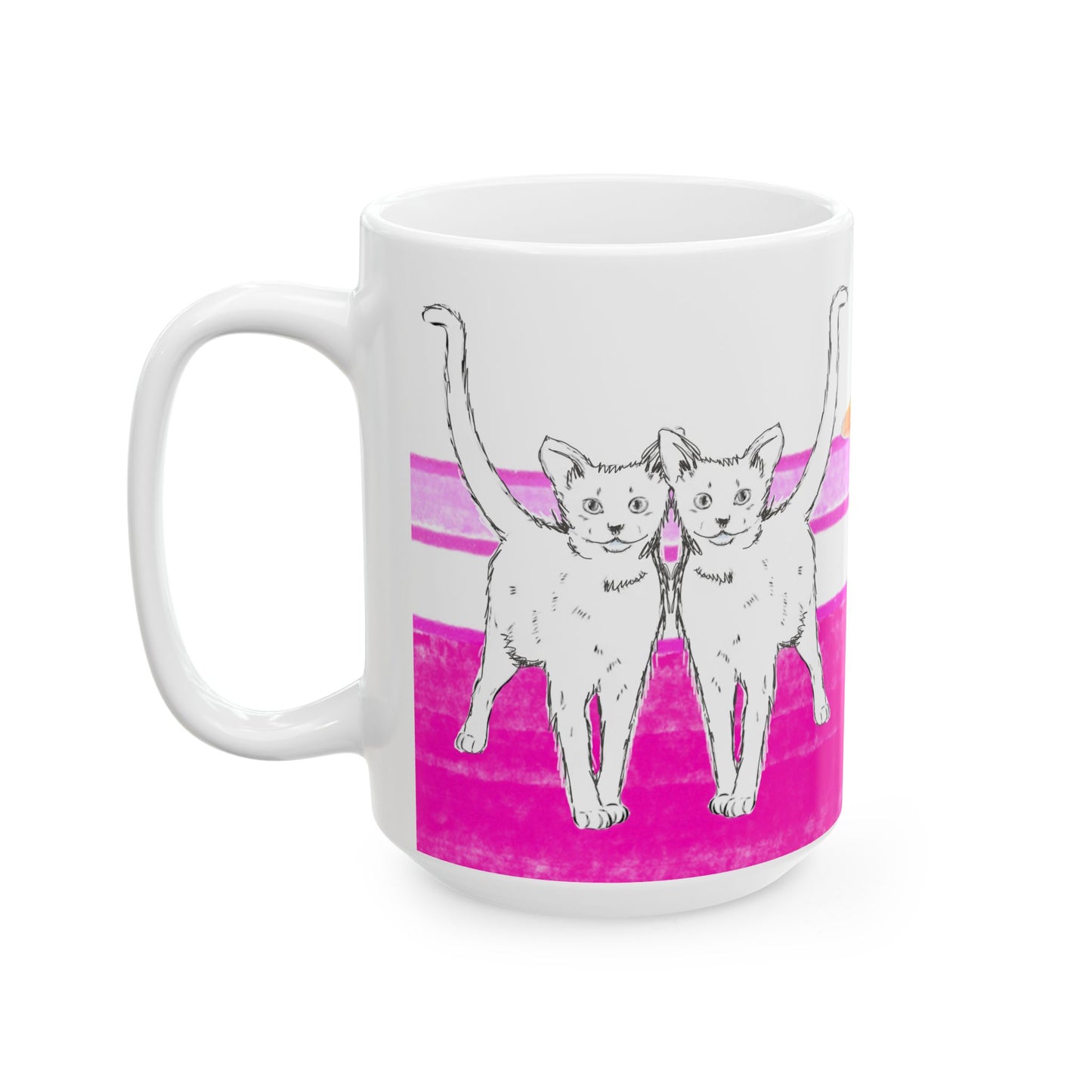 Mega Stripe Kitty Butterfly Flutter Ceramic Mug Raspberry Pink