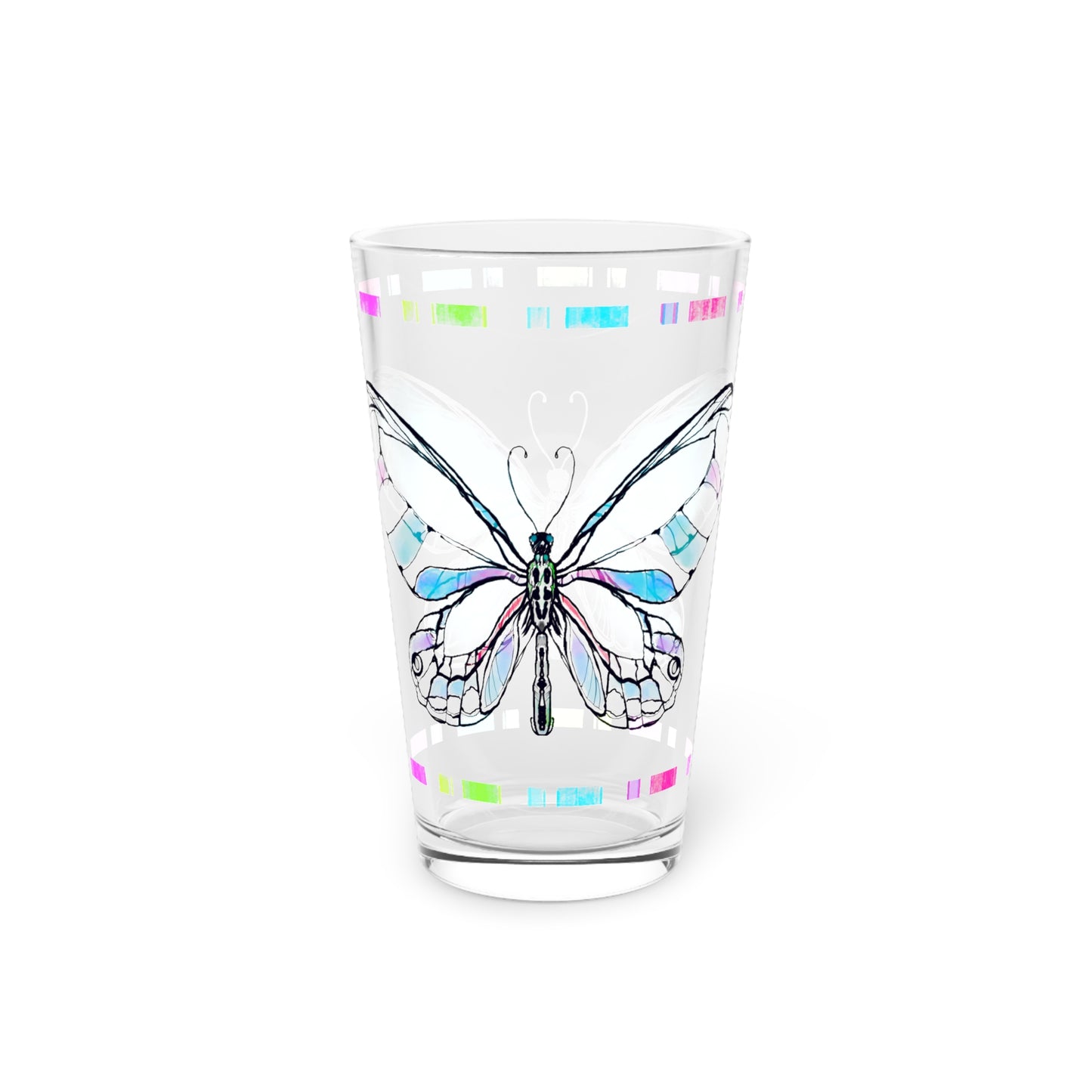 Butterfly Flutterstripe Pint Glass In Aqua, 16oz