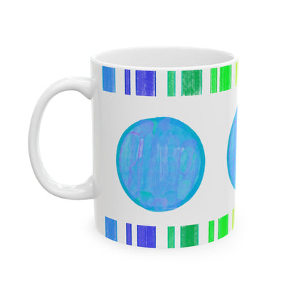 Mega Dot & Stripes Medium Blue Ceramic Mug, (11oz, 15oz)