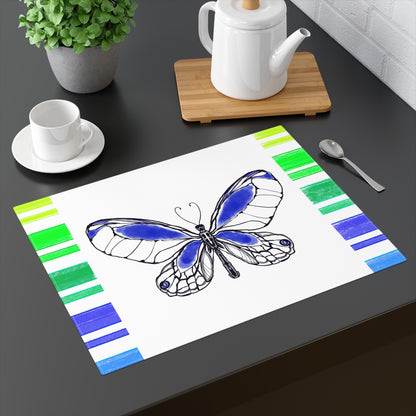 Butterfly Flutterstripe Placemat in Royal Blue with Multi-color Stripe Border (1 pc) cotton
