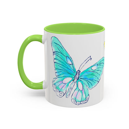 Butterfly Swing, Inside Green Colorful Mugs, Main Butterfly Aqua (11oz, 15oz)