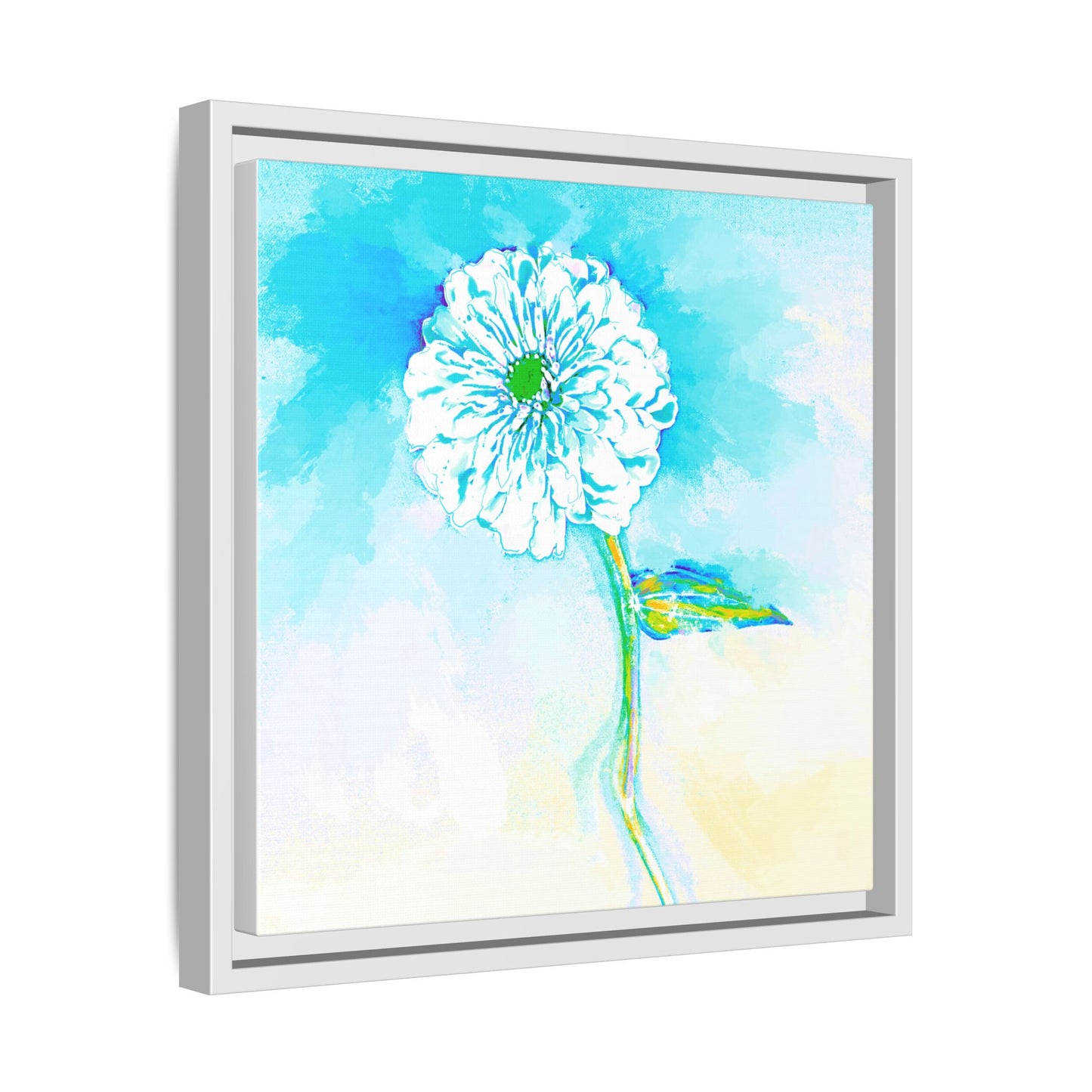 Zinnia Color Splash Matte Canvas Aqua Framed