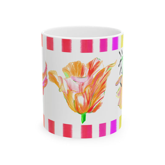 Tulip Love Ceramic Mug, (11oz, 15oz) Pink, Orange, Yellow