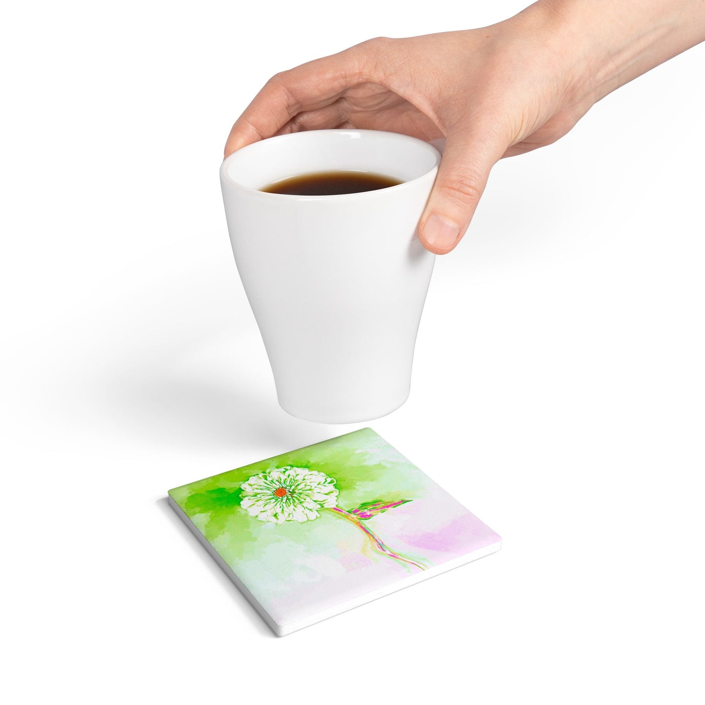 Zinnia Ceramic Coaster, Yellow Green