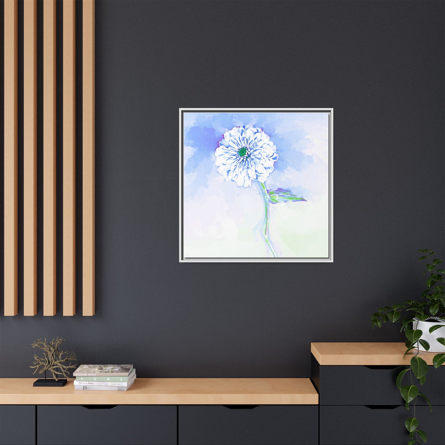 Zinnia Color Splash Matte Canvas Soft Blue Framed