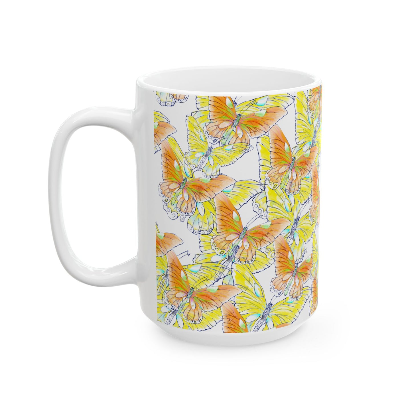 Kitty Flutter Ceramic Mug, Yellow Lime, (11oz, 15oz)