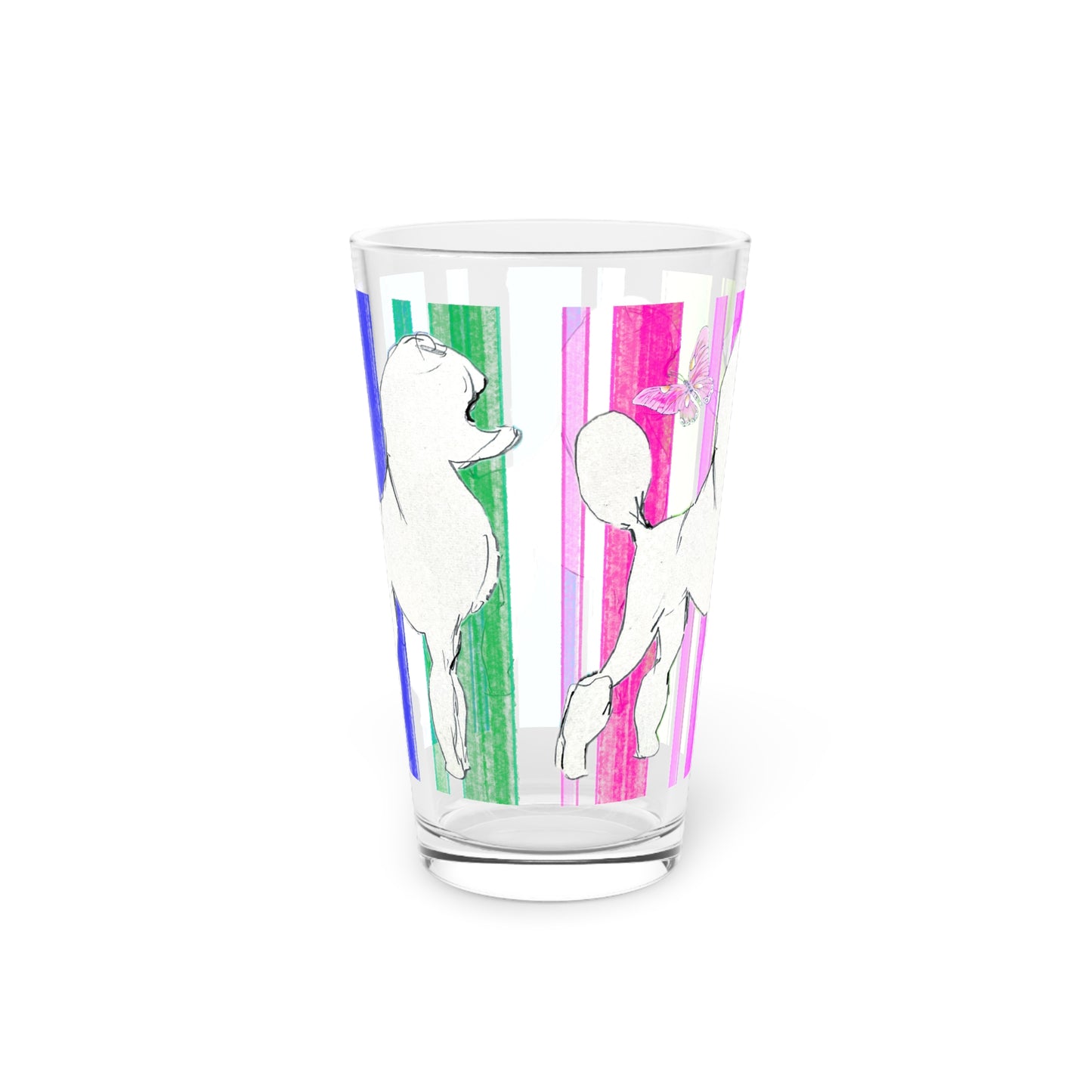 Dogi Butterfly Flutter Pint Glass, 16 oz (Multi-color) Poodle